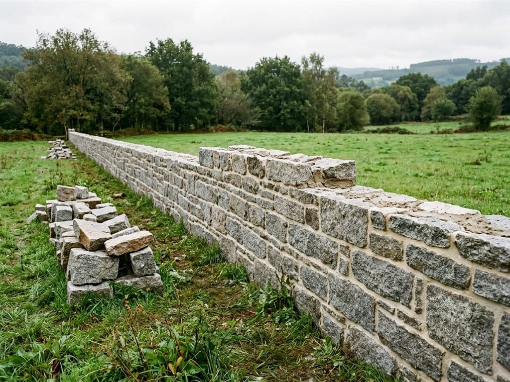 Muro de piedra levantado por Linvora en una finca de A Coruña