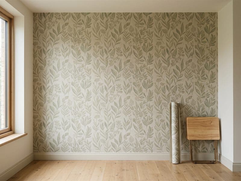 Colocación de papel pintado en una pared de una vivienda en A Coruña